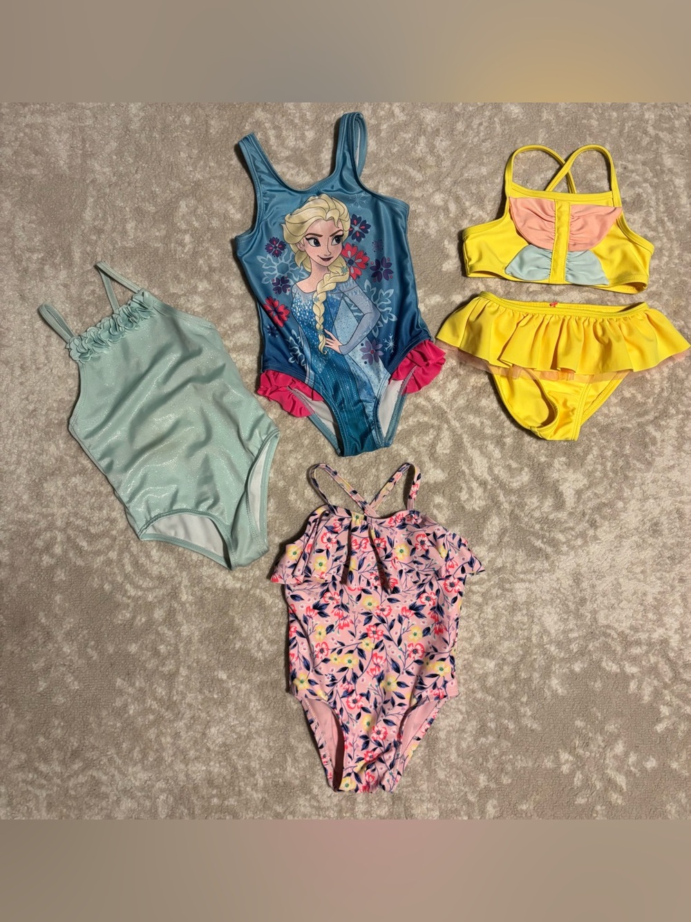 4-Swim Variety - Disney Frozen Elsa, Flower Teal, Pink Floral, Yellow butterfly